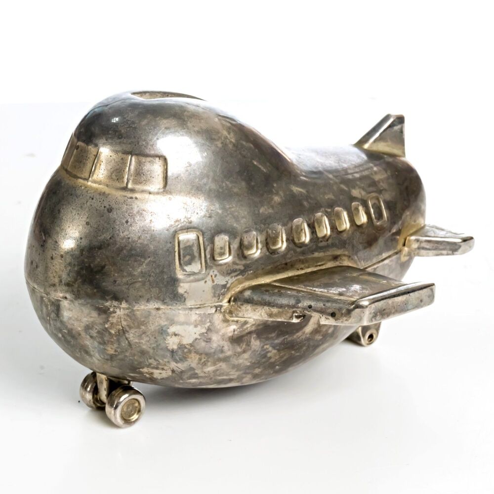 Vintage Godinger Silver Art Ltd Silver Plated Airplane Coin Bank 3 1/3”H X 5”L